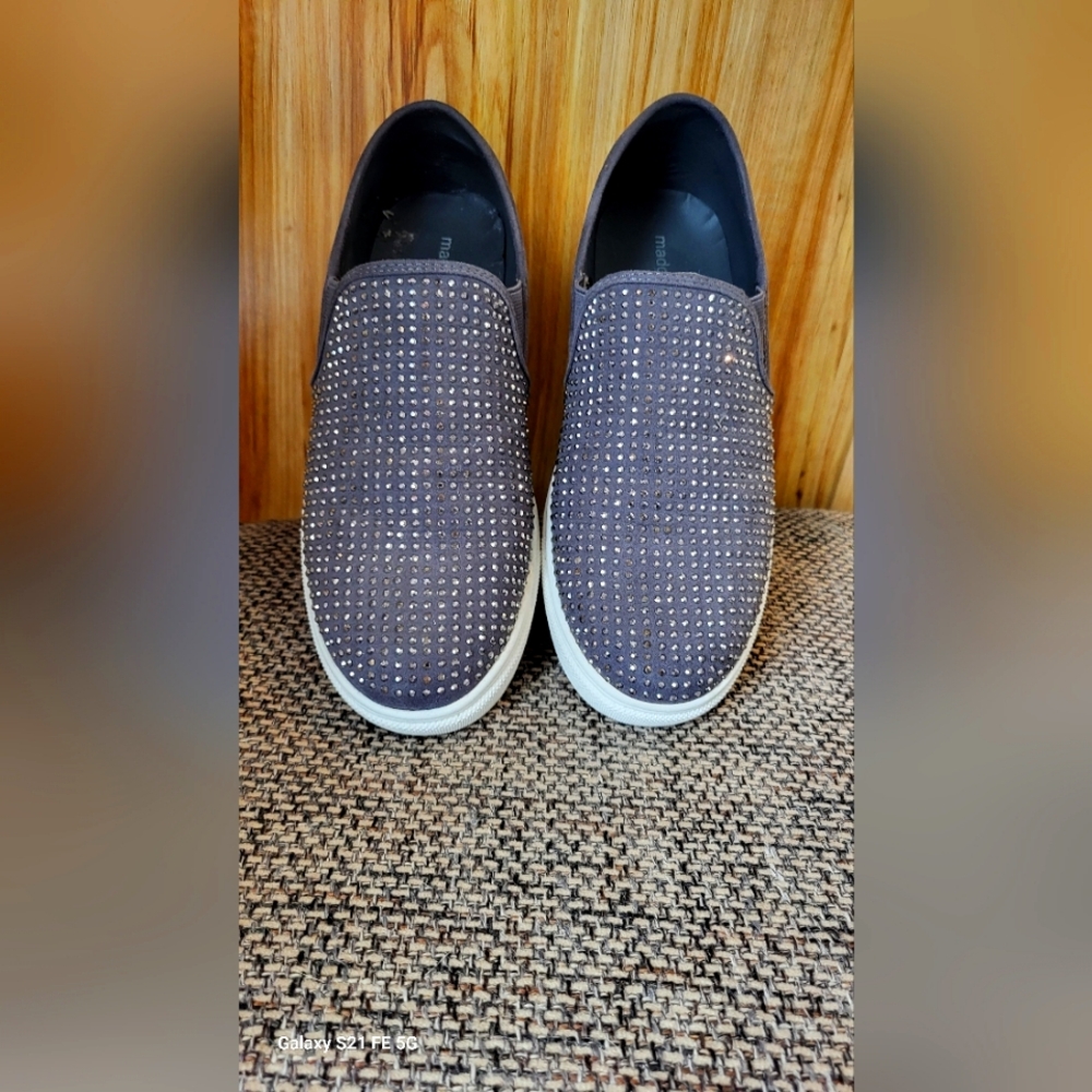 Madden GIRL Gray Suede and rhinestone slip on size 9